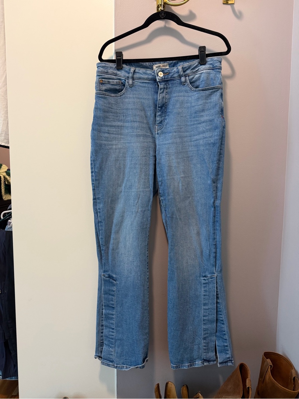 Warp + Weft Light Blue San Diego High Rise Split Flare Jeans